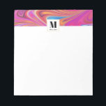 Rosa Orange Wirbel Groovy Design Monogram Notizblock<br><div class="desc">Ein Notizblock mit einem coolen,  trippy-psychedelischen Design. Rosa,  Orange und blaue Farbtöne,  die sich alle umkreisen. Retro Hippie Vibe.</div>