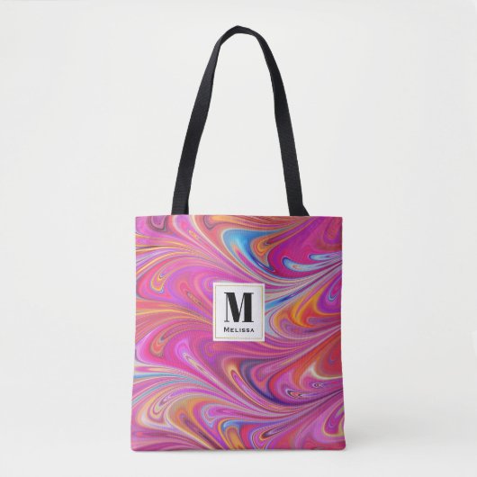 Rosa Orange Wirbel Groovy Design Monogram Tasche (Vorderseite)