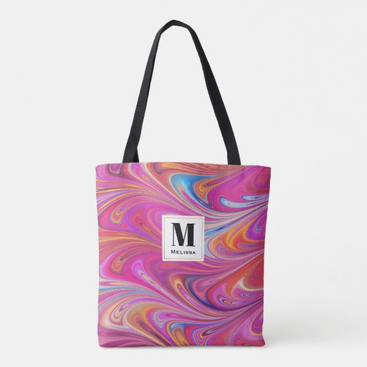 Rosa Orange Wirbel Groovy Design Monogram Tasche (Rückseite)