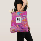 Rosa Orange Wirbel Groovy Design Monogram Tasche (Von Nahem)