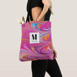 Rosa Orange Wirbel Groovy Design Monogram Tasche
