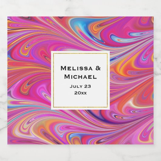 Rosa Orange Wirbel Groovy Design Wedding Schaumweinetikett (Einzelnes Label)