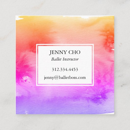 Rosa Orange Wirbel & Splashes Wasserfarbe Quadratische Visitenkarte (Rückseite)