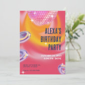 Rosa Orange y2k Neo Disco Party Einladung (Stehend Vorderseite)