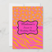 Rosa Orange Zebra Leopard Sweet 16 Birthday Party Einladung (Vorderseite)