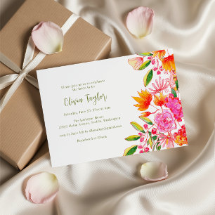 Rosa-orangees Wasserfarben-Blumen-Hochzeitsdusche Einladung