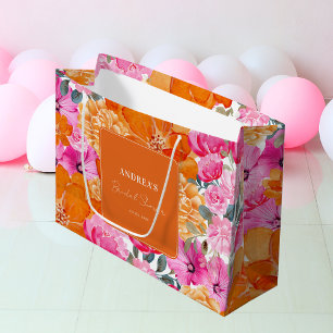 Rosa-orangees Wasserfarben-Blumen-Sommer-Bridal-Sh Große Geschenktüte