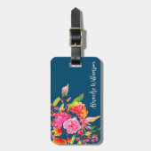 Rosa Orangefarbene Blume Custom Blue ID Gepäckanhänger (Vorderseite vertikal)