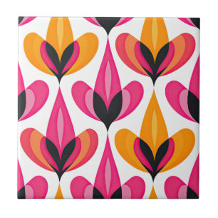 Rosa & Orangefarbene Blume Mid Century Modern RETR Fliese