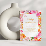 Rosa Orangefarbene Blume Script Chic Wedding Einladung<br><div class="desc">Custom Pink and Orange Watercolor Blume Script Typografy Wedding Vertikal Einladung</div>