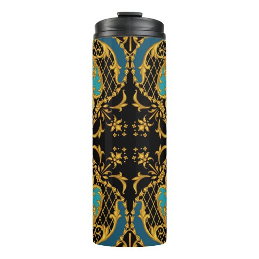 Rosa Orangefarbene Blume: Viereckige Zusammensetzu Thermosbecher (Vorderseite)