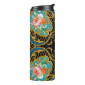 Rosa Orangefarbene Blume: Viereckige Zusammensetzu Thermosbecher (Nach links gedreht)