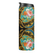 Rosa Orangefarbene Blume: Viereckige Zusammensetzu Thermosbecher (Nach rechts gedreht)