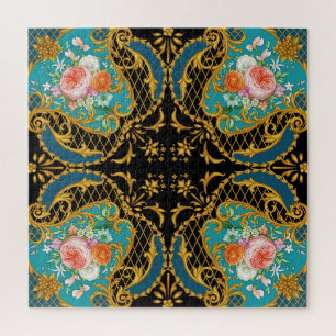 Rosa orangefarbene Blumen: Quadratische Kompositio Puzzle