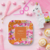 Rosa Orangefarbene Blumendusche Sommerdusche Pappteller (Party)