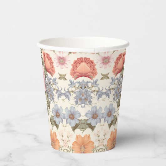 Rosa orangefarbene Blumenpapierkästen Pappbecher (Rechts)