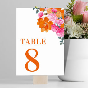 Rosa & Orangefarbene Blumensommerblüten-Tisch 8 Ho Tischnummer