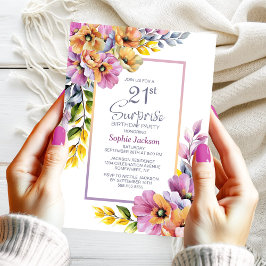 Rosa Orangefarbene Blumenüberraschung 21. Geburtst Einladung