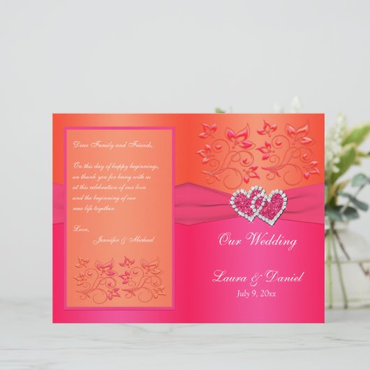 Rosa Orangefarbene Blüte, Herz-Hochzeitsprogramm (Stehend Vorderseite)