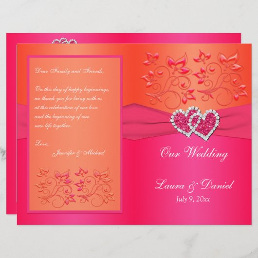 Rosa Orangefarbene Blüte, Herz-Hochzeitsprogramm (Vorne/Hinten)