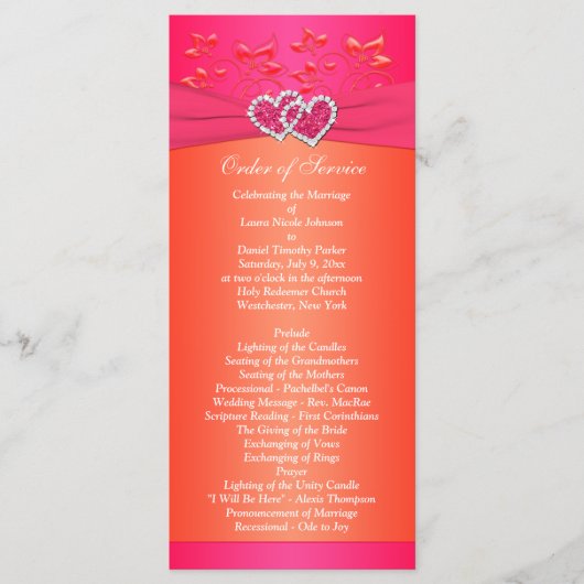 Rosa orangefarbene Blüten, Herz Hochzeitsprogramm  Programm (Vorderseite)