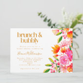 Rosa Orangefarbene Floral Bridal Brunch Bubbly Einladung (Stehend Vorderseite)