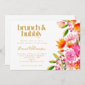 Rosa Orangefarbene Floral Bridal Brunch Bubbly Einladung (Vorne/Hinten)