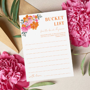 Rosa-orangefarbene florale Bucket List Karte für d