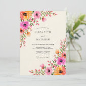 Rosa-orangefarbene florale Hochzeit Einladung (Stehend Vorderseite)