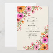 Rosa-orangefarbene florale Hochzeit Einladung (Vorne/Hinten)
