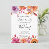 Rosa Orangefarbene Frühjahrssonne Herbst Hochzeit Einladung (Stehend Vorderseite)