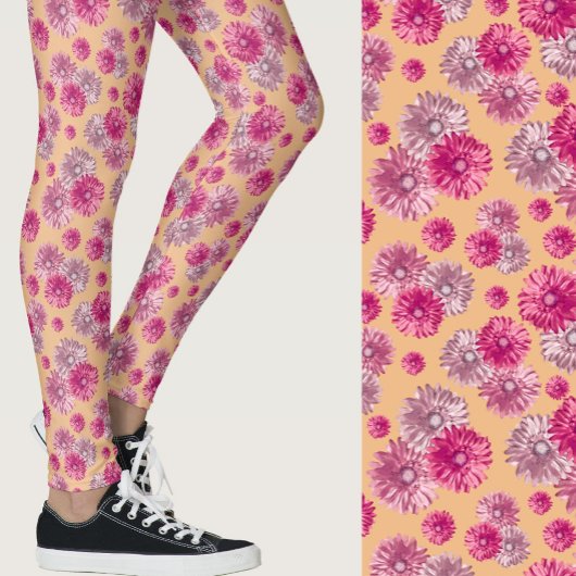 Rosa-orangefarbene Gerbera-Muster Leggings