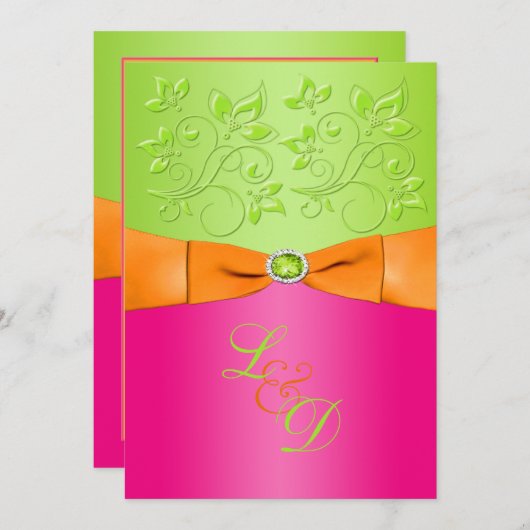 Rosa, orangefarbene, grüne Monografie Einladung zu (Vorne/Hinten)