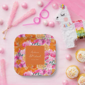 Rosa Orangefarbene Hochzeit der Flora Pappteller (Party)