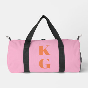 Rosa-orangefarbene Monogramm-Initialen preppy pers Duffle Bag