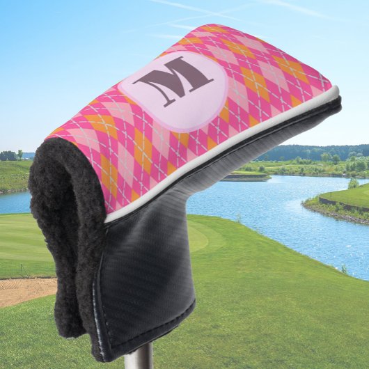 Rosa Orangefarbene Raute für Monogramm Golf Headcover