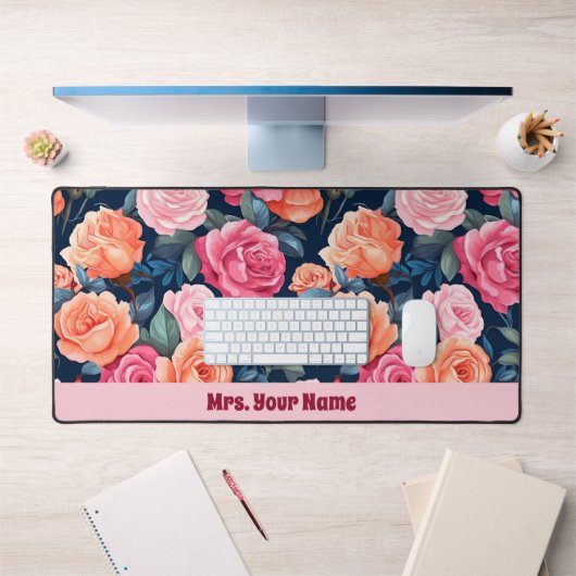 Rosa Orangefarbene Rose Muster Schreibtischunterlage (Büro 1)