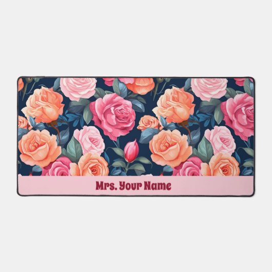 Rosa Orangefarbene Rose Muster Schreibtischunterlage (Vorderseite)