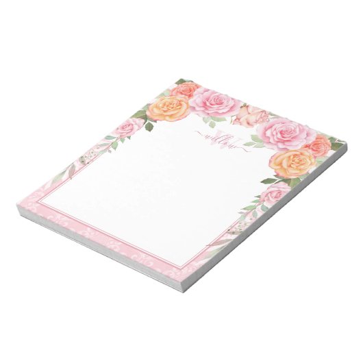 Rosa Orangefarbene Rose Notepad Notizblock (Rotiert)