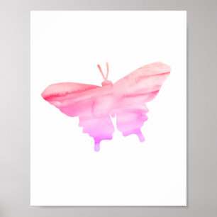Rosa Orangefarbene Schmetterlingsfarbe Silhouette Poster