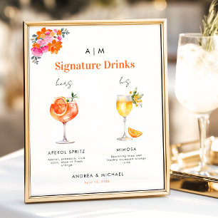 Rosa Orangefarbene Signatur Drinks Cocktail Hochze Poster
