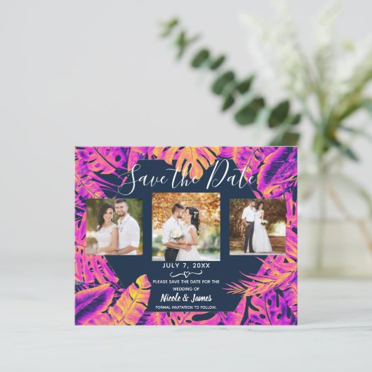 Rosa orangefarbene tropische Blätter Hochzeit Sich (Stehend Vorderseite)