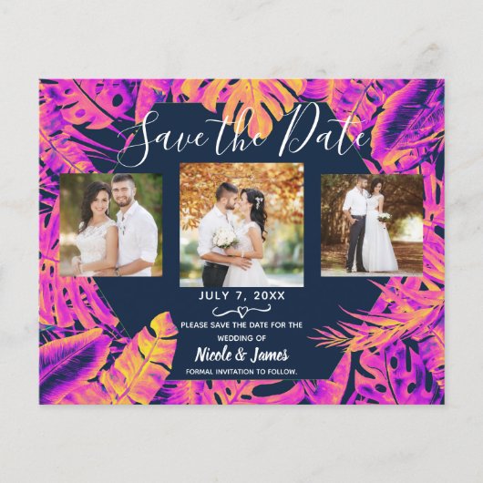 Rosa orangefarbene tropische Blätter Hochzeit Sich (Vorderseite)