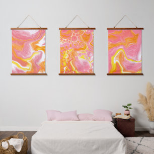 Rosa, orangefarbene und weiße Marmorflüssigkeit Ku Wandteppich Mit Holzrahmen