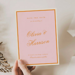 Rosa-orangefarbene vornehme Streifen Save-the-Date Einladung