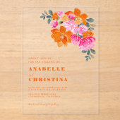 Rosa Orangefarbene Wasserfarbe Transparente Hochze Acryleinladungen (Vorderseite)