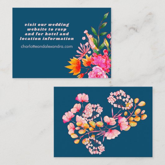 Rosa Orangefarbene Wasserfarben Blume Lässige Hoch Begleitkarte (Vorne/Hinten)