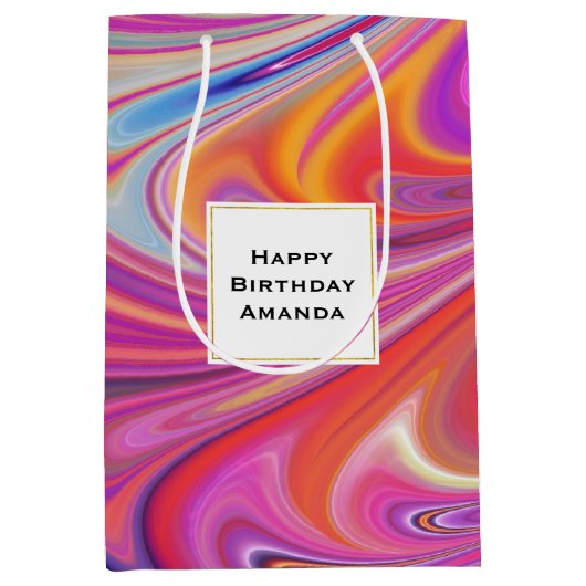 Rosa orangefarbene Wirbel Abstraktes Design Geburt Mittlere Geschenktüte (Vorderseite)