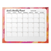 Rosa orangefarbener Abstrakter Monatskalender Notizblock (Vorderseite)