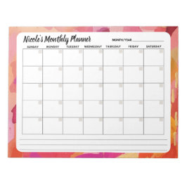 Rosa orangefarbener Abstrakter Monatskalender Notizblock